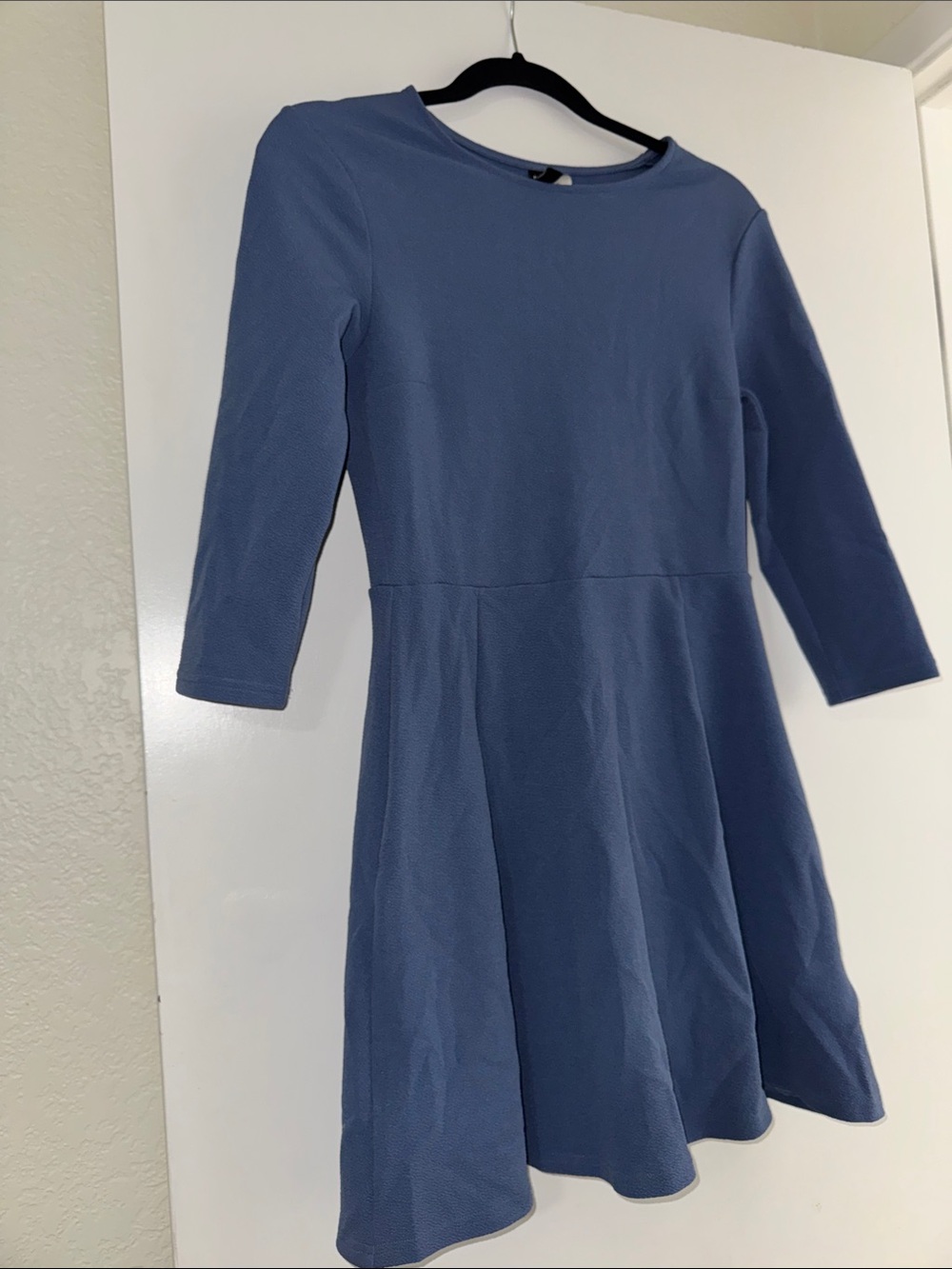 H&M Slate Blue 3/4 Sleeve Fit-and-Flare Mini Dress